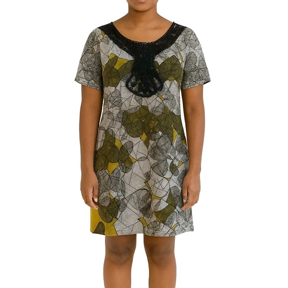 Angie Dresses & Skirts - Angie Printed Sweater Dress with Crochet Neckline Size Small